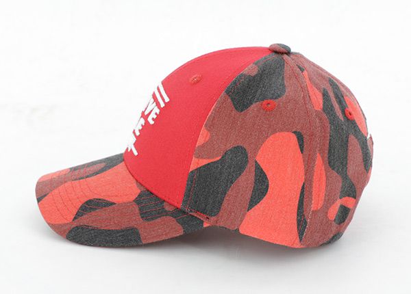Side of Custom Red Camo Baseball Trucker Hat