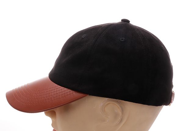 Side of Custom Suede Cap with Leather Strap