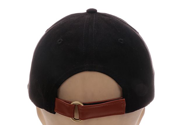Back of Custom Suede Cap with Leather Strap