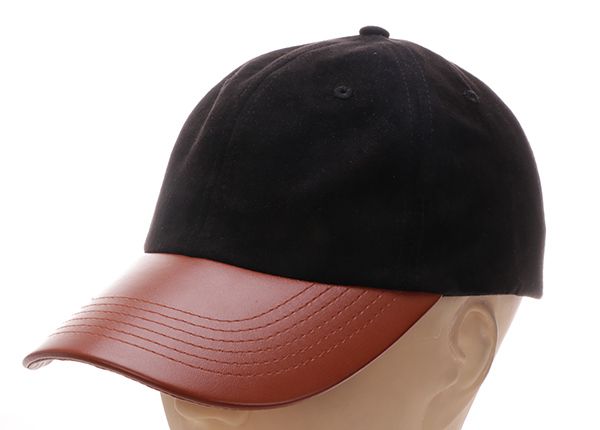 Slant of Custom Suede Cap with Leather Strap