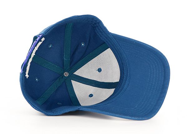 Inside of Custom Blue Embroidered Baseball Cap