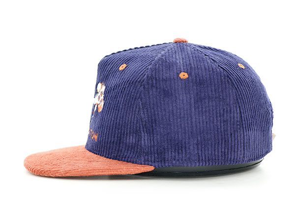 Side of Custom Flat Embroidery 2 Tone Corduroy Snapback Hat