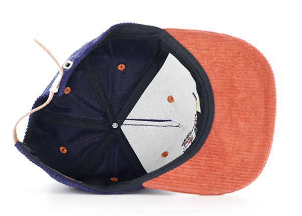 Inside of Custom Flat Embroidery 2 Tone Corduroy Snapback Hat