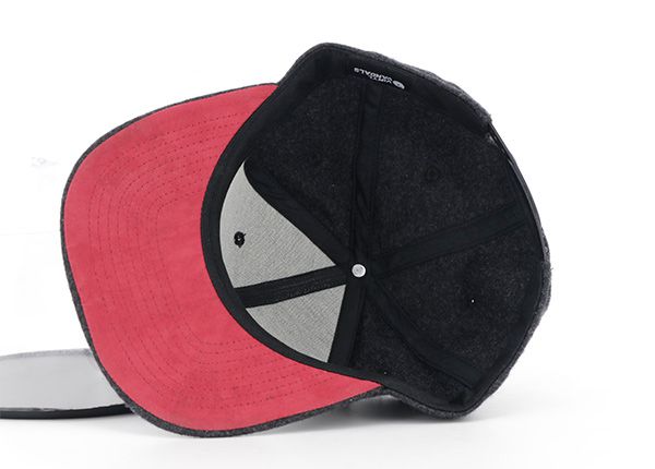 Inside of Custom Dark Grey Wool Snapback With Red Underbill