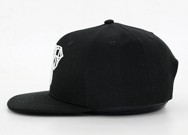 Side of Custom Black 6 Panel Embroidered Snapback