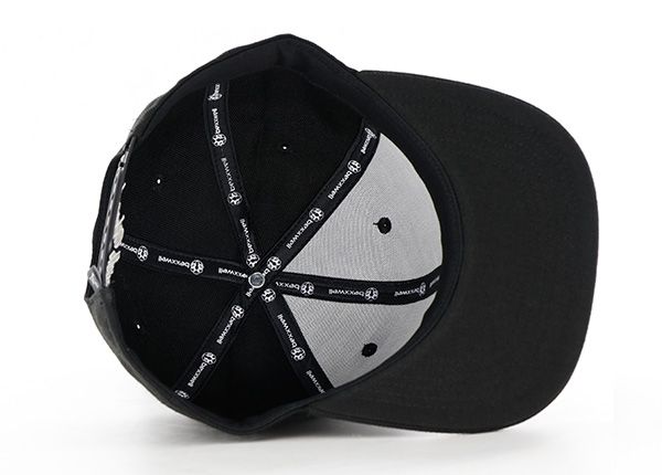 Inside of Custom Mens Black Embroidery Cotton Snapback Hat with a White Cross logo