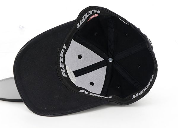Inside of Custom Fitted Black Baseball Cap With American Flag