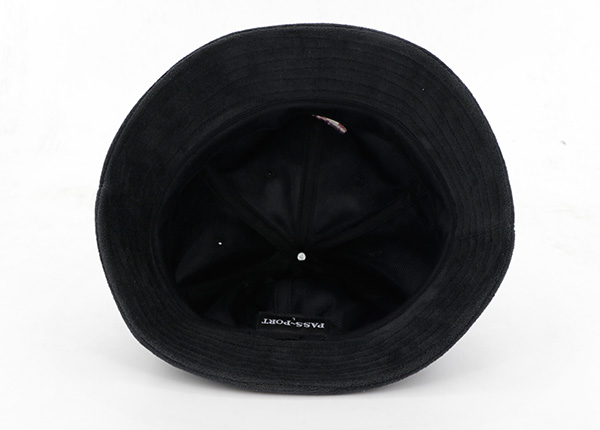 Inside of Blank Black Cotton 6 Panel Bucket Hat