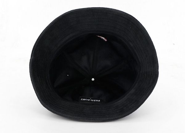 Inside of Blank Black Cotton 6 Panel Bucket Hat