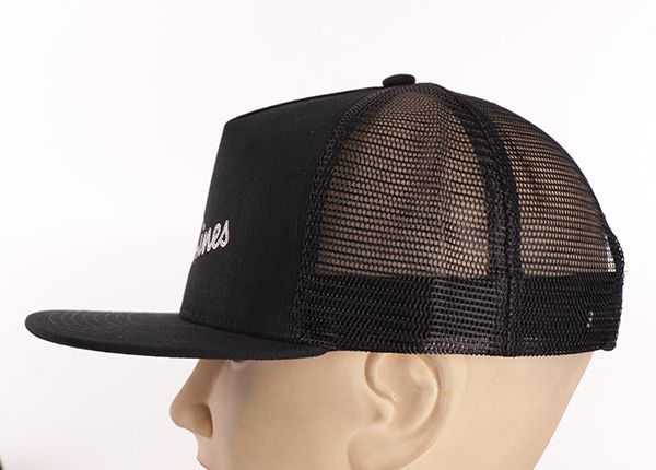 Side of Black Cotton Screen Printed Trucker Hat