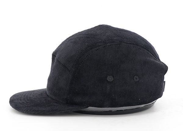 Side of All Black Corduroy Blank 5 Panel Hat