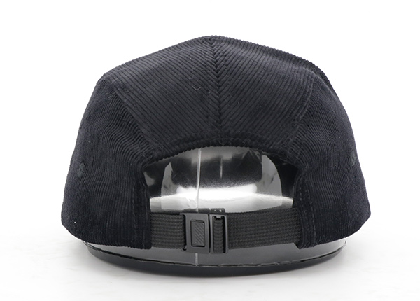 Back of All Black Corduroy Blank 5 Panel Hat