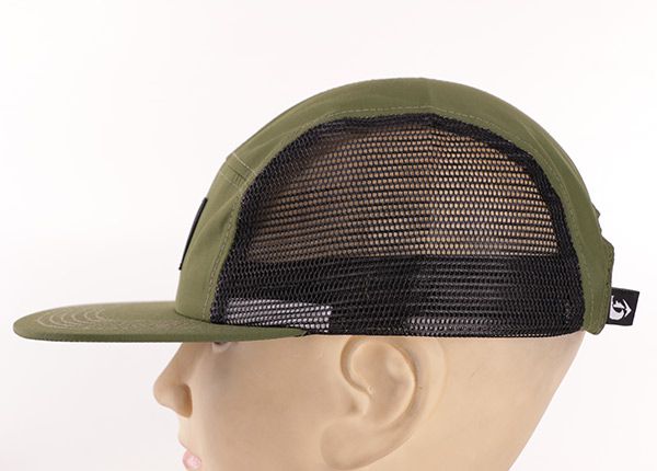 Side of Custom Vintage 5 Panel Mesh Hat With Nylon Strapback Closure
