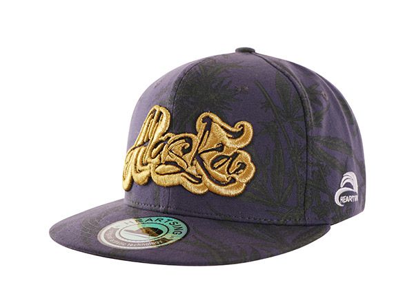 Slant of Custom Purple Cotton Snapback with Raised Embroidery Alaska State Flag Logo