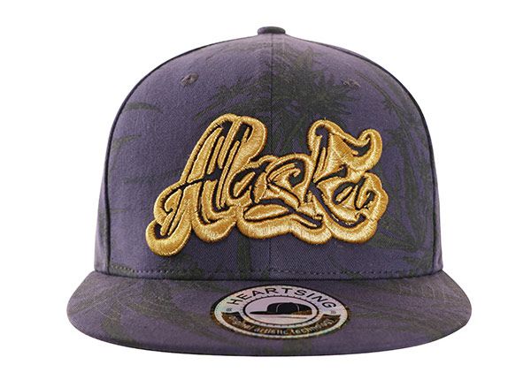 Front of Custom Purple Cotton Snapback with Raised Embroidery Alaska State Flag Logo