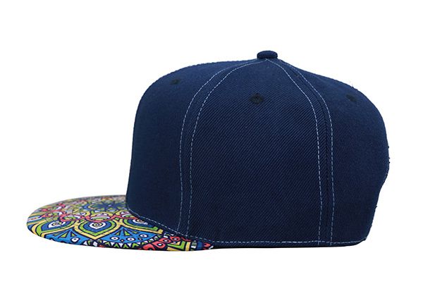 Side of Navy Bandana Printed Cool Flat Bill Snapback Hat