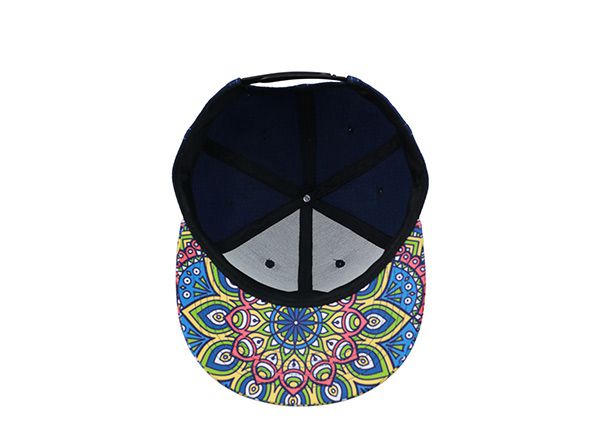 Inside of Navy Bandana Printed Cool Flat Bill Snapback Hat