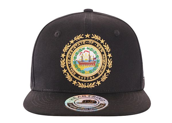 Front of Black Flat Bill Snapback With a Embroidered Patch