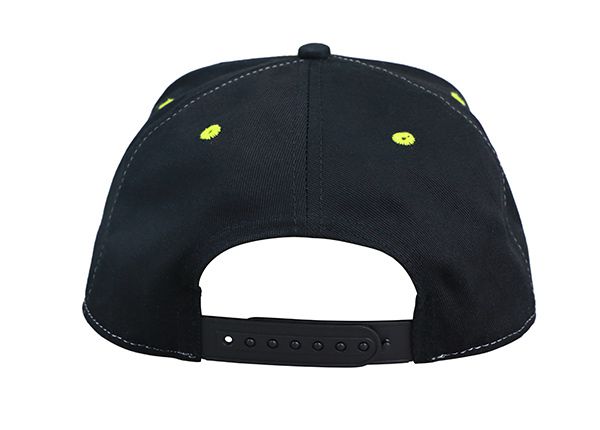 Back of 5 Panel Embroidered Neon Green Snapback Hat with Cotton & Cork Fabric