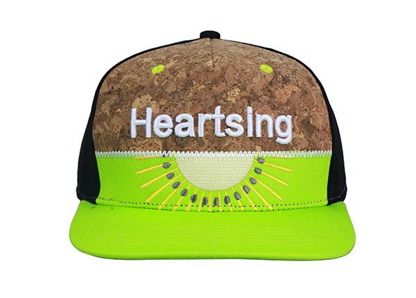 Front of 5 Panel Embroidered Neon Green Snapback Hat with Cotton & Cork Fabric