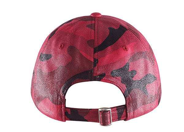 Back of Red Camo Leather Strap Baseball Cap