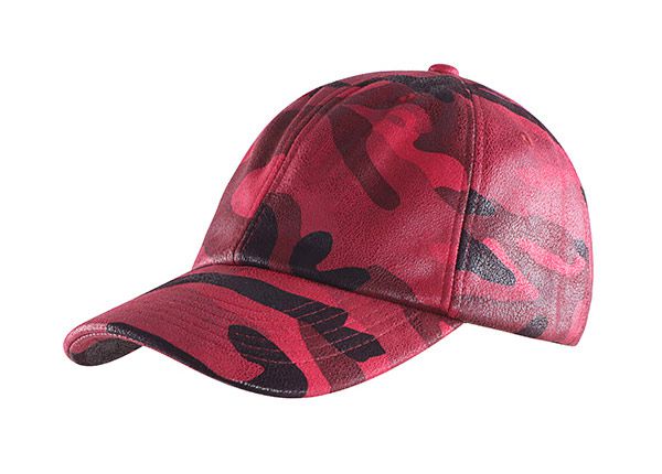 Slant of Red Camo Leather Strap Baseball Cap