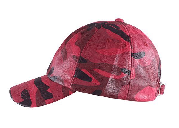 Side of Red Camo Leather Strap Baseball Cap