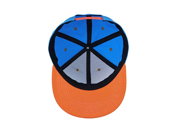Inside of Sky and Orange Cotton Baseball Cap With Flat Brim