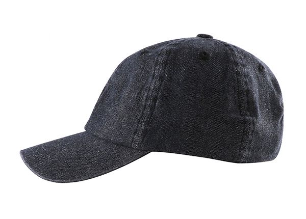 Side of Vintage Low Profile Black Plain Denim Baseball Cap With Denim Adjustable Strap