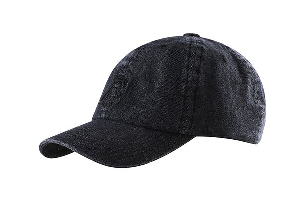 Slant of Vintage Low Profile Black Plain Denim Baseball Cap With Denim Adjustable Strap