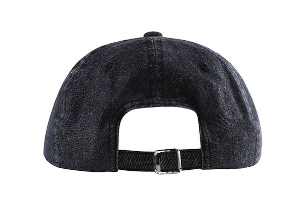 Back of Vintage Low Profile Black Plain Denim Baseball Cap With Denim Adjustable Strap