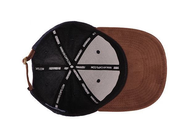 Inside of Brown Suede Brim Baseball Hat With Leather Strap Closure