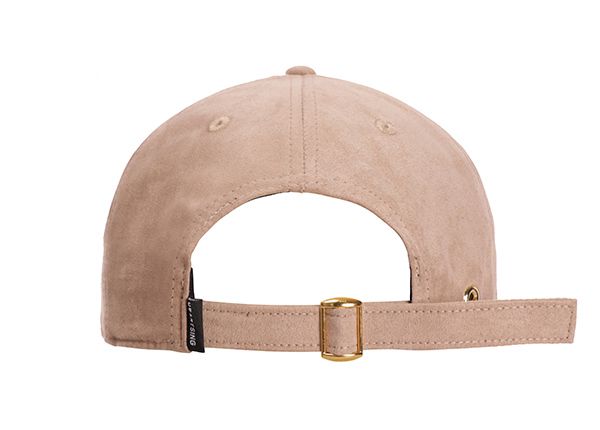 Back of Womens Khaki Suede Baseball Cap  With Suede Strap Closure