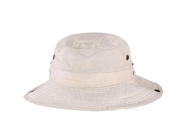 Back of 100 Cotton Wide Brim White Bucket Hat With String