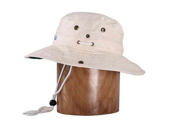 Side of 100 Cotton Wide Brim White Bucket Hat With String