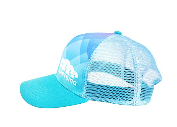 Side of Custom Blue and White Trucker Hat