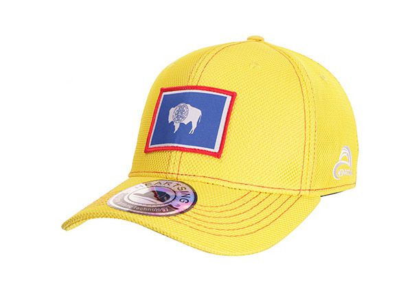 Slant of Custom Yellow American Wyoming Baseball Cap