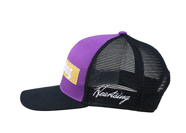 Side of Custom Purple Embroidered Mesh Hat