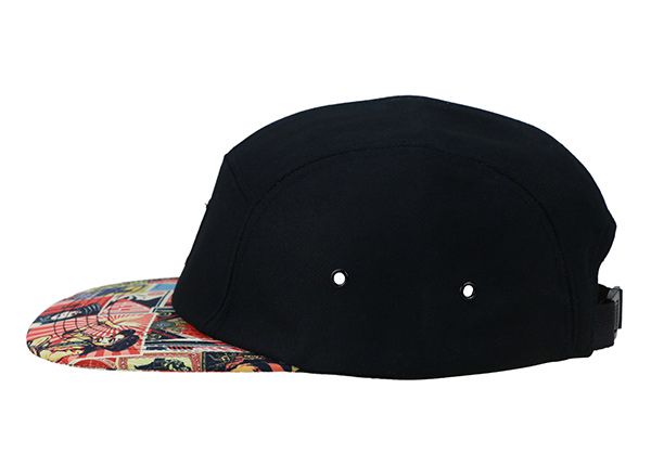 Side of Custom Black 5 Panel Sports Hat
