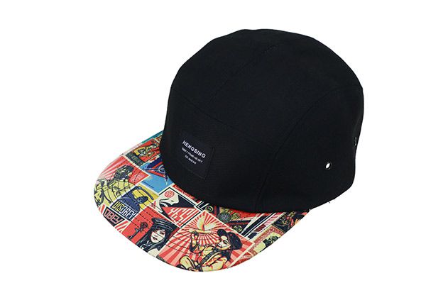 Slant of Custom Black 5 Panel Sports Hat