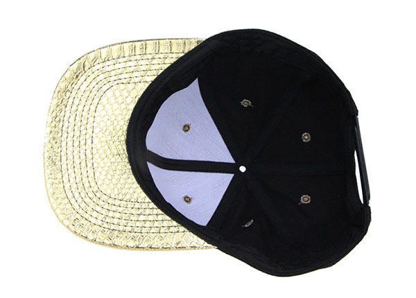 Inside of Black and Gold Snapback with Golden PU Brim