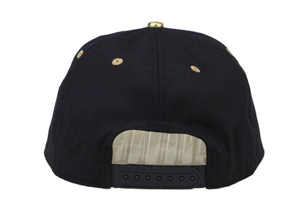 Back of Black and Gold Snapback with Golden PU Brim