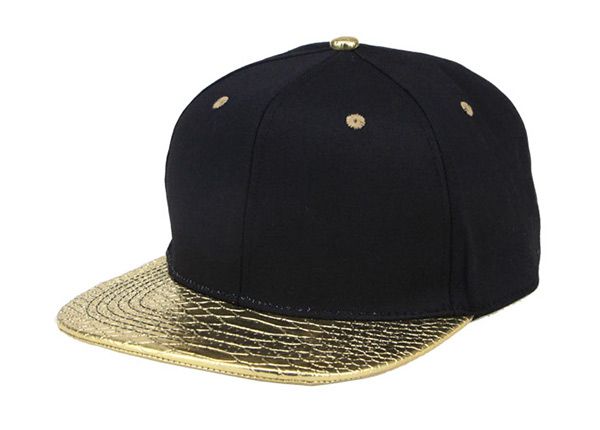 Slant of Black and Gold Snapback with Golden PU Brim