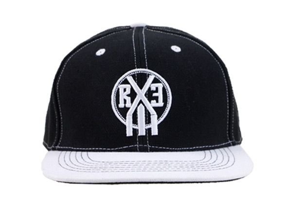 Front of Denim Black and White Snapback With Embroidery Logo