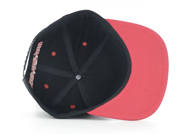 Inside of Black and Red Snapback With 3d Embroidery Logo