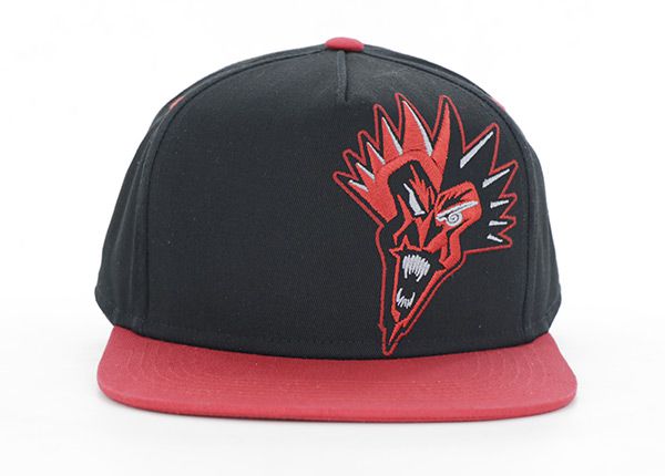 Front of Black and Red Snapback With 3d Embroidery Logo
