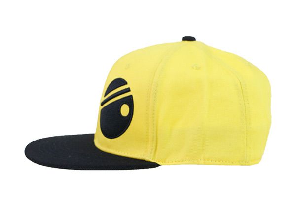 Side of Black and Yellow Embroidered Snapback Hat