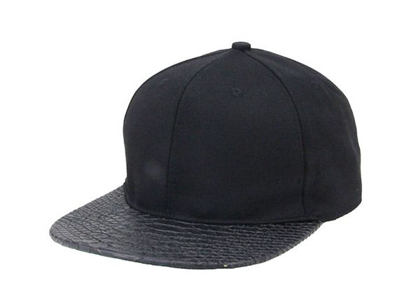 Slant of Custom Black Blank 6 Panel Flat Brim Snapbacks