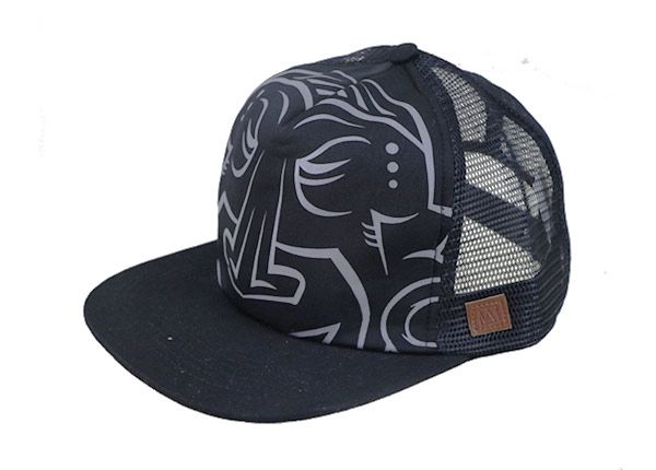 Slant of Custom Black Flat Bill Snapback Trucker Hat 