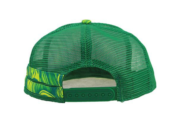 Back of Green Cool Snapback Trucker Hat With Patch
